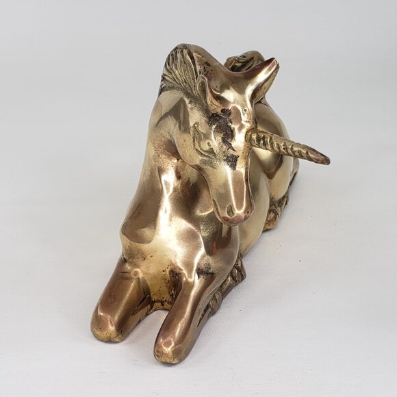 Vintage Large Solid Brass UNICORN Sculpture Laying Down Mythical Regency - Picture 7 of 12